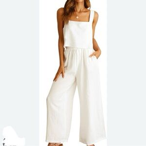 Chic White Two Piece Sleeveless Jumpsuit Set